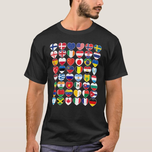 Land Flaggor Internationell, världsomspännande geo T Shirt (Framsida)