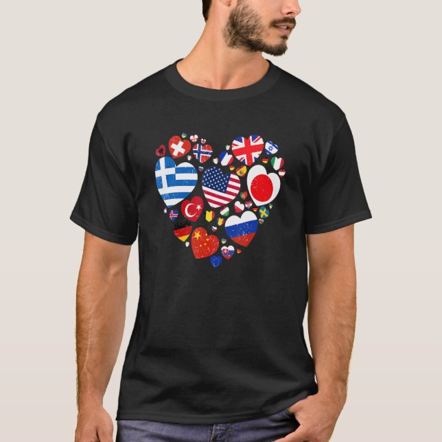 Land Flaggor Internationell, världsomspännande geo T Shirt (Framsida)