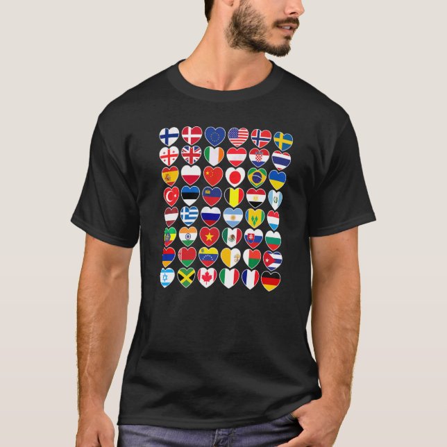 Land Flaggor Internationell, världsomspännande geo T Shirt (Framsida)