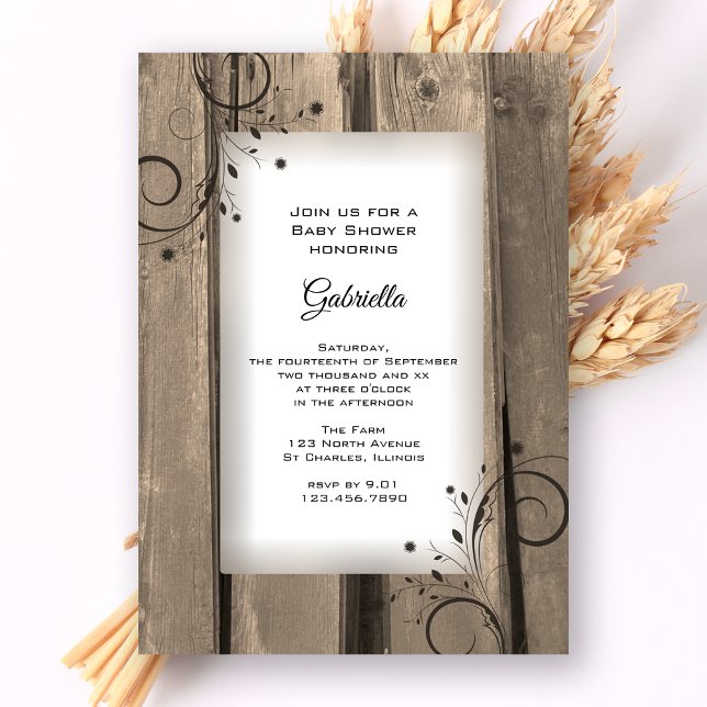 Land Flowers Barn Wood Baby Shower Inbjudningar (Skapare uppladdad)