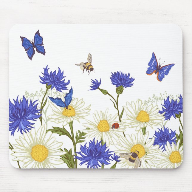 Land Flowers Butterflies och Ladybugs Musmatta (Framsidan)