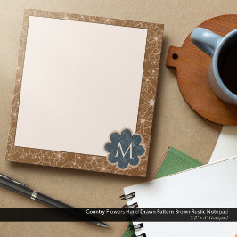 Land Flowers Hand plockade Mönster Brown Rustic Anteckningsblock