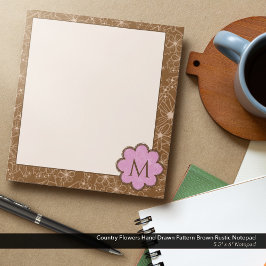 Land Flowers Hand plockade Mönster Brown Rustic Anteckningsblock