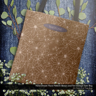 Land Flowers Hand plockade Mönster Brown Rustic Tygkasse