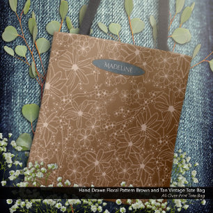 Land Flowers Hand plockade Mönster Brown Rustic Tygkasse