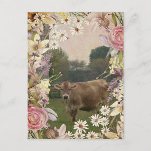 Land Flowers Jersey Cow Vykort