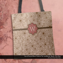 Land Flowers: Tan and Brick Red Monogrammed Tygkasse