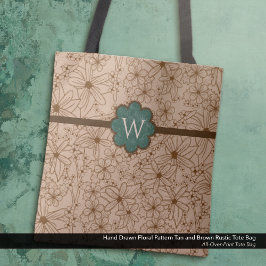 Land Flowers: Tan and Hunter Grönt Monogrammed Tygkasse