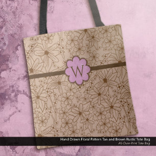 Land Flowers: Tan och Rosa Monogrammed Tygkasse