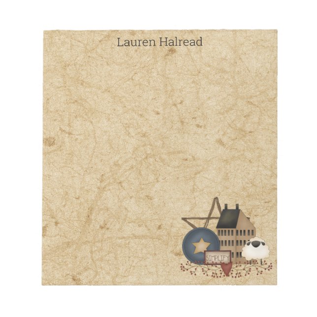 Land Folk Art Mustard Saltbox Sheep Decor Anteckningsblock (Framsida)