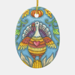 LAND FOLK ART TURKEY, THANKSGIVING ORNAY JULGRANSPRYDNAD KERAMIK