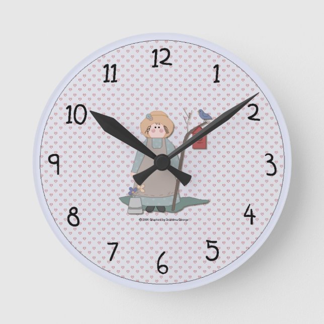 Land Garden Girl Wall Clock Rund Klocka (Framsida)