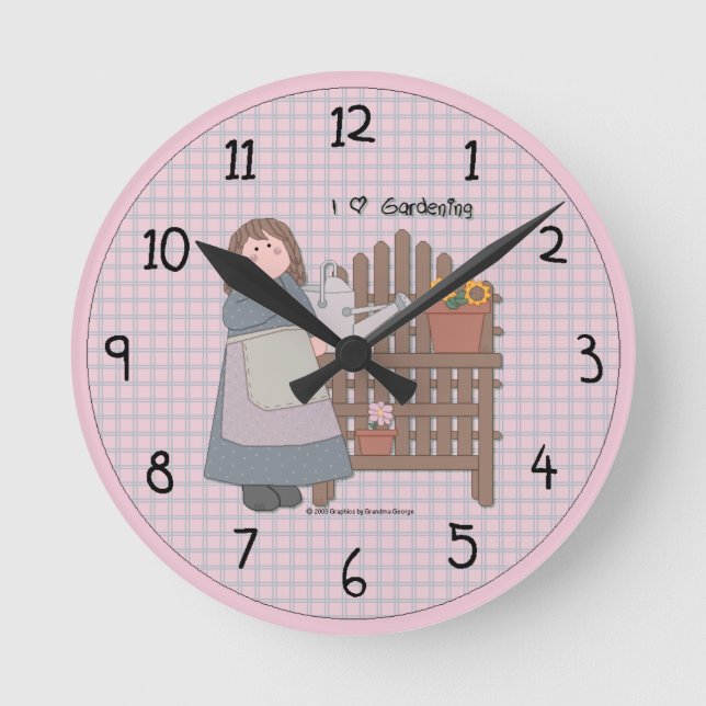 Land Garden Girl Wall Clock Rund Klocka (Framsida)