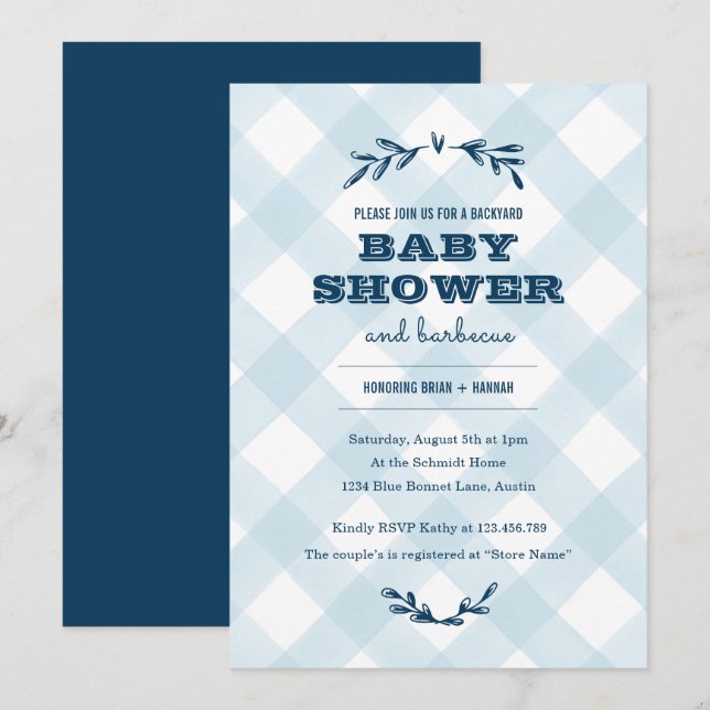 Land Gingham Baby Shower Inbjudningar (Fram/baksida)