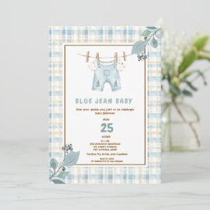 Land gingham Blå Jean Baby Shower Inbjudan