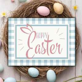 Land Gingham Blue Glad påsk Anpassningsbar Helgkort