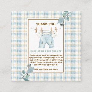 Land Gingham Blue Jean Baby Shower Tack Tilläggskort