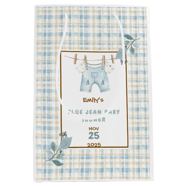 Land Gingham Blue Jean Baby Shower Välkommen (Framsidan)