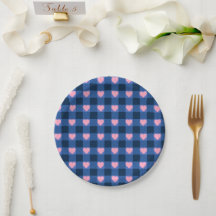 Land Gingham Blue Rosa Heart Mönster