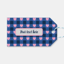 Land Gingham Blue Rosa Heart Mönster