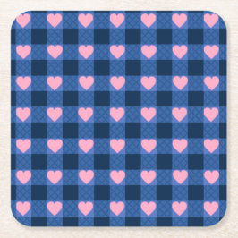 Land Gingham Blue Rosa Heart Mönster Underlägg Papper Kvadrat