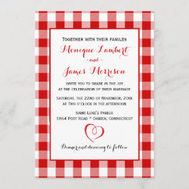 Land Gingham Red & White Checks Bröllop Play Inbjudningar