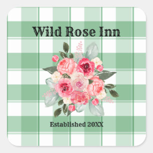 Land Gingham Vild Ro B & B Anpassningsbar Farmhous Fyrkantigt Klistermärke