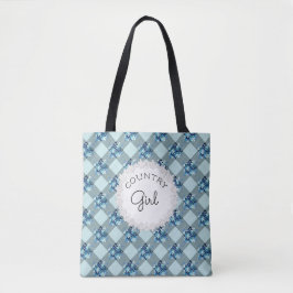 Land Girl Blue Gingham Flowers Mönster Tygkasse
