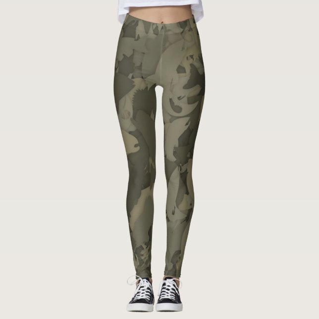 Land Girl Fishing Camouflage Mönster Leggings (Framsida)