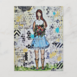Land Girl. Original Mixed Media Art Vykort