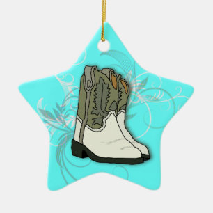 Land Girl Rodeo Cowgirl Boots Julgransprydnad Keramik