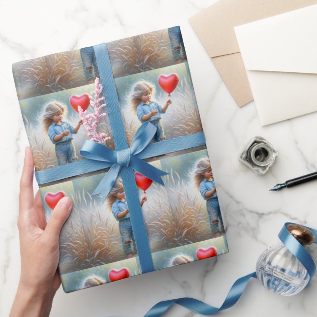 Land Girl with Red Heart Balloon Presentpapper (Gifting)