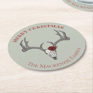 Land God jul Hjort Reindeer Skull Antlers Underlägg Papper Rund