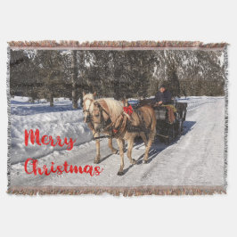 Land God jul Horses Sled Rustic Snö Filt