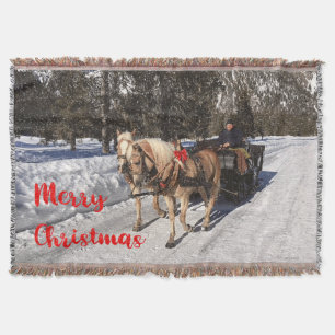 Land God jul Horses Sled Rustic Snö Filt