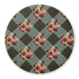 Land Grått Gingham med Burgundy Flowers Knopp