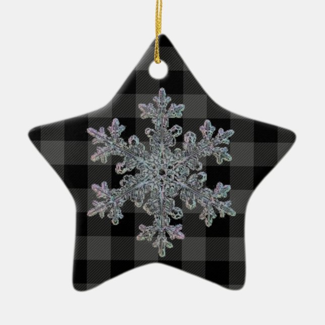 Land grått och svart plaid-snowflake julgransprydnad keramik (Framsidan)