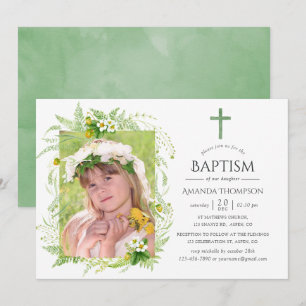 Land Greenery Baptism eller Christening Inbjudningar