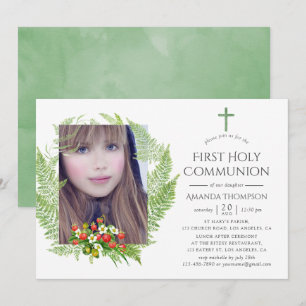 Land Greenery First Heliga Communion Inbjudningar