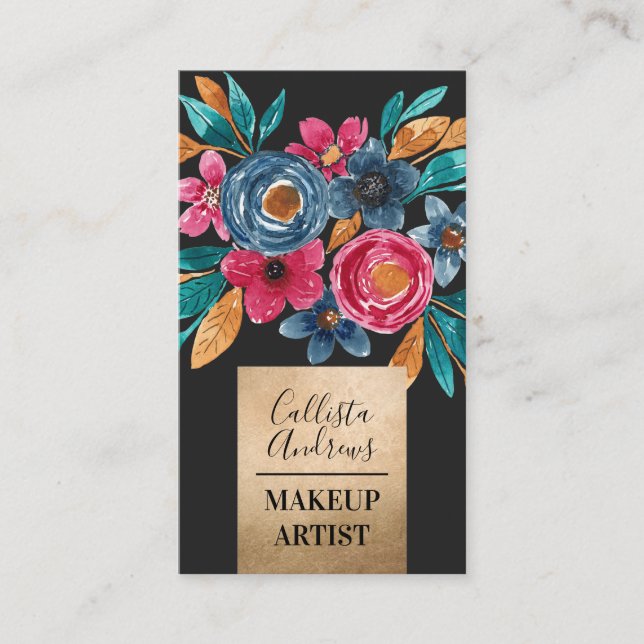 Land Guld, röd, blå, Guld, vattenfärg, blomma Visitkort (Framsida)