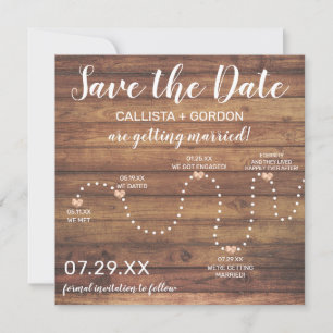 Land Guld Rustic Wood Timeline Bröllop Spara Datumet