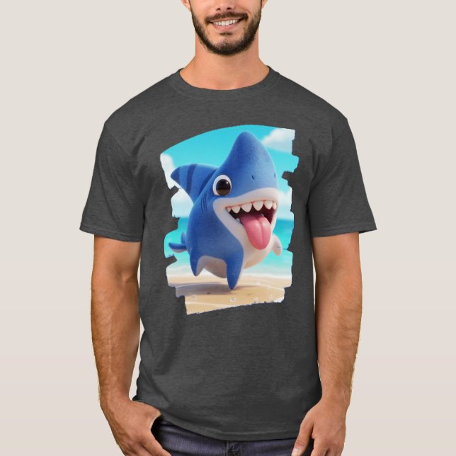 Land Halv Söt Hund Halv Whimsical Haj 3D retro T Shirt (Framsida)