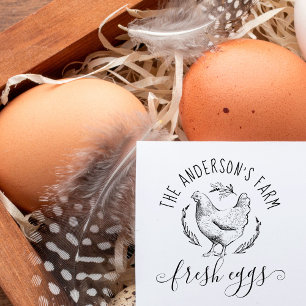 Land Handdragen familjejordbruk Hen Fresh Egg Självfärgande Stämpel