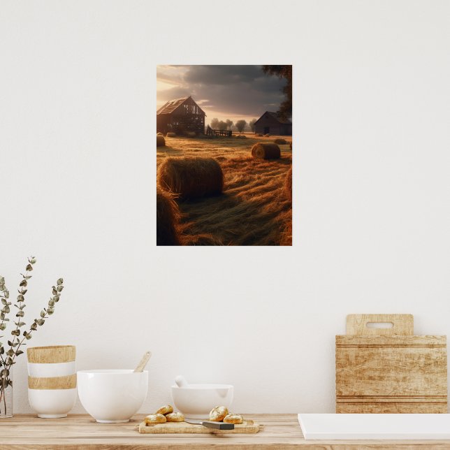 Land Hay Bail Ag Farm Theme Poster (Kök)