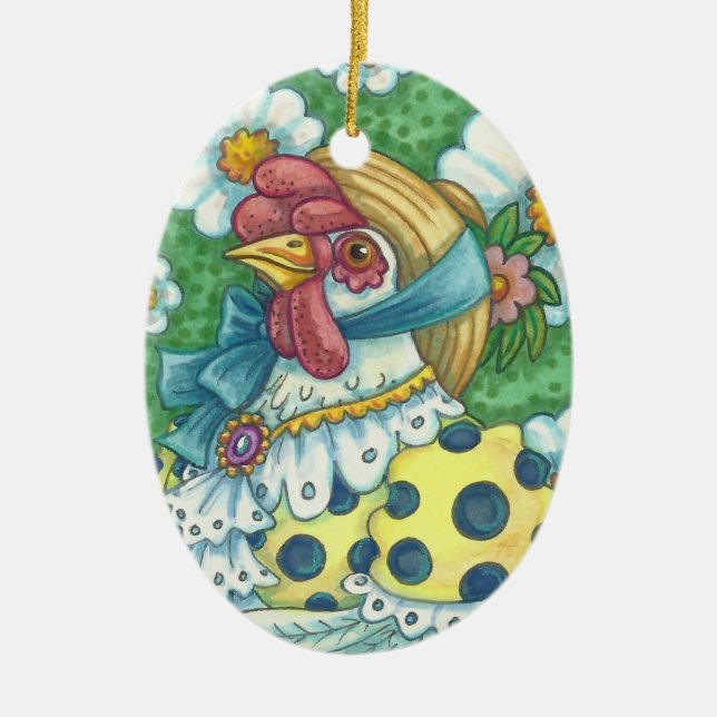 LAND HEN, POLKA DOT CHICKEN ORNAMENT Oval (Framsidan)