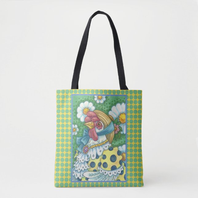LAND HEN, POLKA DOT CHICKEN TOTE BAG Grönt Tygkasse (Framsida)
