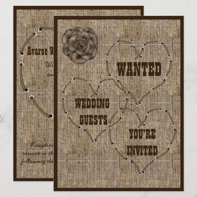 Land Hessian Burlap Bröllop Inbjudningar (Fram/baksida)