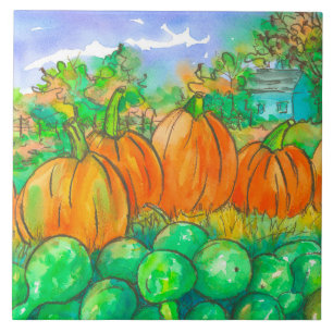 Land Home Pumpkin Patch Autumn Träd Kakelplatta