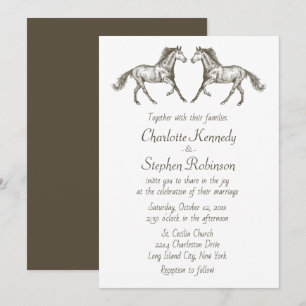 Land Horse Brown White Westerna Bröllop Inbjudningar
