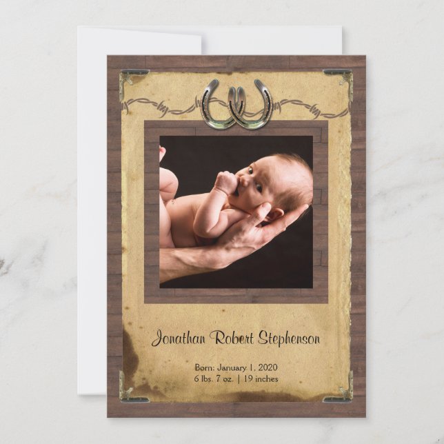 Land Horseshoe Photo Baby annons Meddelande (Framsida)